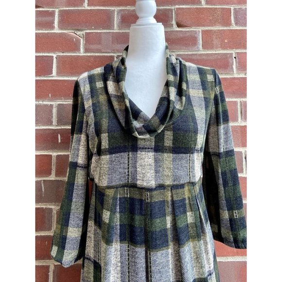 Plaid Cowl Neck Sweater Dress - Picture 3 of 5